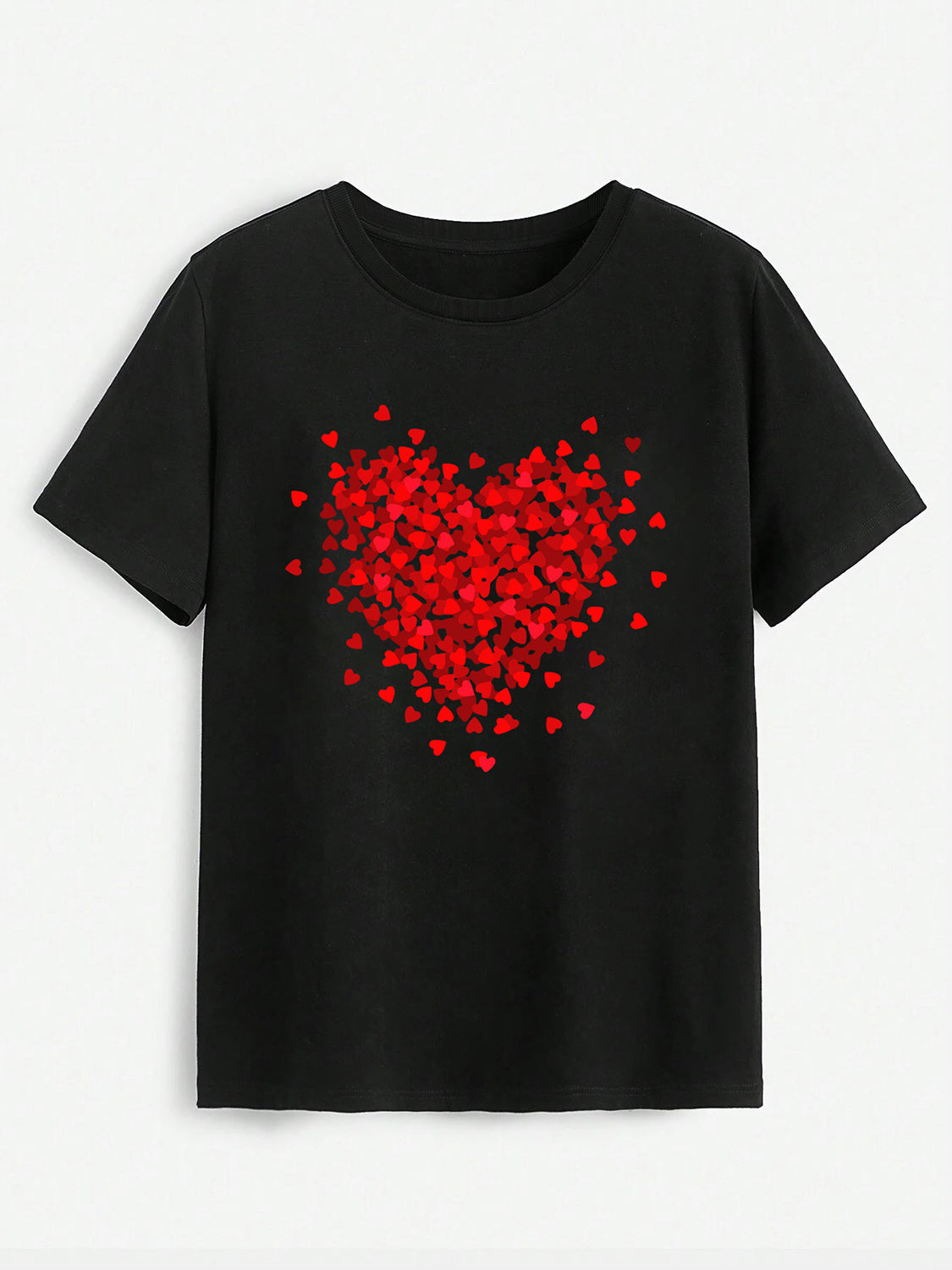 Heart Round Neck Short Sleeve T-Shirt