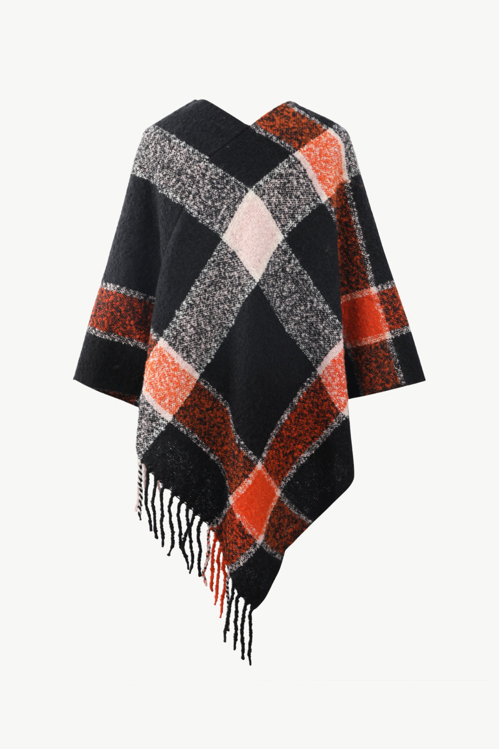 Plaid Fringe Detail Poncho