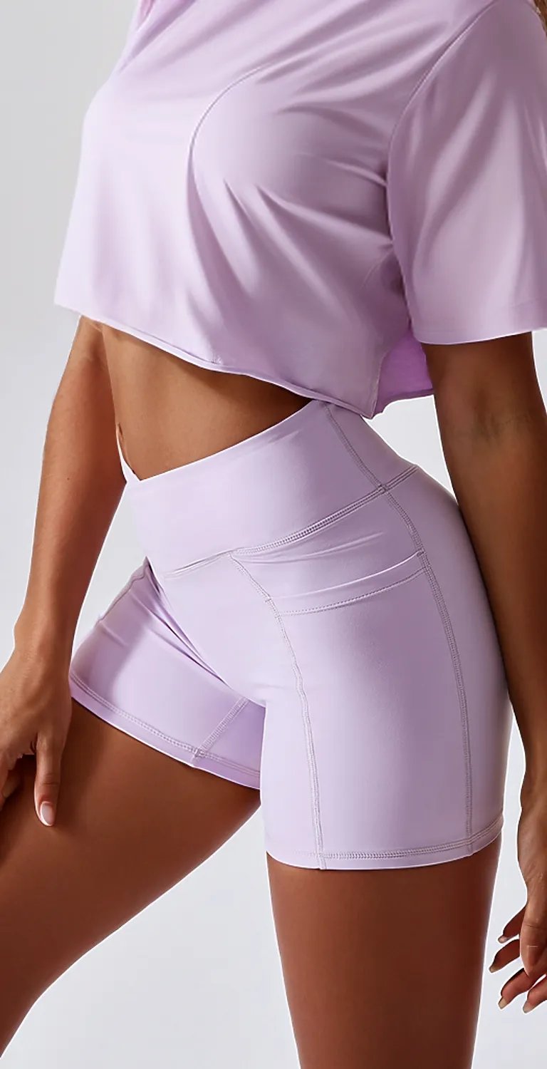 Ruched Pocketed High Waist Active Shorts